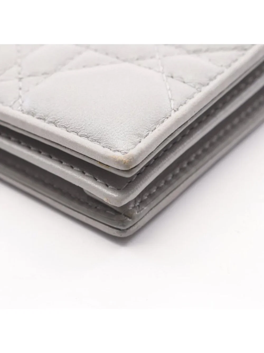 Dior Card Holder Lady Dior Cannage Pearl Gray Leather Bloom Wallet